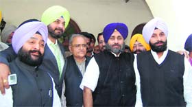 Deputy Chief Minister Sukhbir Badal with coalition leaders in Amritsar