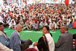 Senior members of the CPI at a rally held in Mansa on Friday.