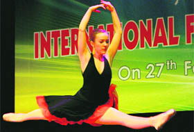 A French artiste performs during an international folk dance festival at Tagore Theatre in Chandigarh on Friday.