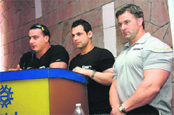 Mario Van Biljon along with other bodybuilders from South Africa at a seminar on bodybuilding in Dehradun on Tuesday.