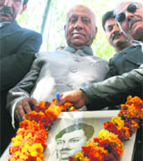 J&K Freedom Fighters Association celebrates the 103rd birth anniversary of Chander Shekhar Azad in Jammu on Friday.