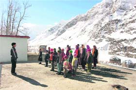 Children at a government school in Tholang village in Keylong