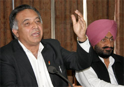 AICC observer G.S. Bali addressing the media in Bathinda on Sunday.