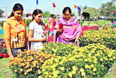 Visitors at the HUDA flower show in Rohtak on Sunday.