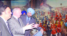 MP Navjot Singh Sidhu and New Zealands senior minister for internal affairs Richard Worth at Maharaja Ranjit Singh Panorama in Ram Bagh in Amritsar on Sunday.
