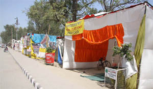 Tents pitched outside the mini-secretariat in Bathinda.