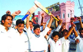 Young cricketers in Amritsar protest against the attack on Sri Lankan cricketers in Pakistan on Tuesday. 
