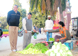 A vendor sells vegetable at Ram Bagh Garden in Amritsar