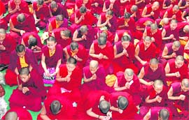 Tibetans at the golden anniversary of the enthronement of Sakya Trizin in Dehradun on Wednesday. 