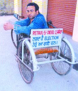 Yash Paul on his tricycle. 