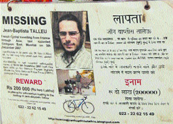 A placard about missing Jean Batiste Talleu on a rickshaw of Frenchman Joan Lui in Amritsar.