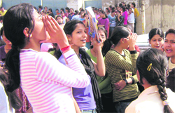 Students of Doon Valley Institute of Engineering and Technology hold a protest in Karnal 