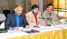 CPM officials holding a press conference at Shimla on Saturday.