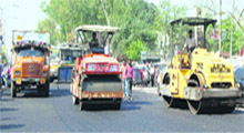 A view of the GT Road being recarpeted in Amritsar on Saturday.