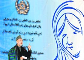 Afghan President Hamid Karzai speaks during a ceremony to mark International Womens Day in Kabul
