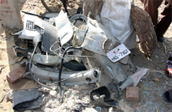 The dismantled scooter, which was stolen and allegedly sold to a scrap dealer, in Bathinda.