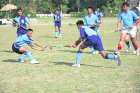 The match between Old Boys and RIMC in progress on the occasion of 87th foundation day of RIMC at Dehradun