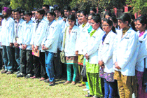 Students of Govenrment Medical College observe silence in the memory of Dr Aman Satya Kachroo.
