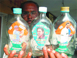 Viru In A Bottle: Kanojia displays the handmade tributes for his cricketing heroes.