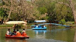 With the mercury soaring, civilians enjoying boating in the Army's Chetak Park in the Bathinda cantonment on Friday.