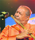 Pandit Hari Prasad Chaurasia performs at Kala Gram on Friday night.