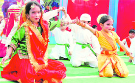Children dance during the annual day function at DAV Public School in Ludhiana on Friday.