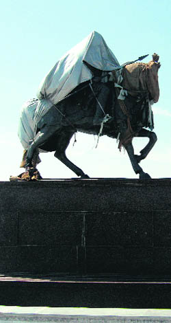 Even  33 years after a huge statue of Maharana Pratap, riding his famous steed, was built, it is yet to be unveiled
