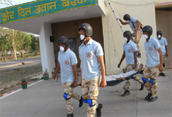 ITBP jawans conducting a mock drill in Bathinda on Saturday.