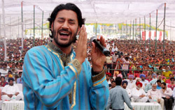 Famous Punjabi singer and actor Harbhajan Mann performs at Baba Farid Institute of Higher and Foreign Studies near Bathinda on Saturday.