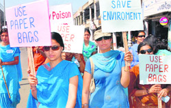 Members of the Inner Wheel Club hold an awareness rally in Bathinda on Friday.