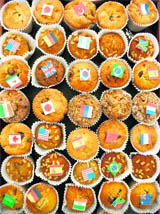 Muffins with flags of the G20 countries are displayed in the media centre before the G20 Finance Minister meeting, near Horsham, in southern England on Saturday.