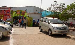 The personal car of Rajinder Bhandari, state president of the BJP, with red beacon atop during a party function in Moga on Monday