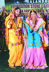 Girls of Mahatama Hans Raj DAV Institute of Nursing perform Giddha in Jalandhar.