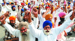 Activists of the Kisan Sangharsh Committee protest against the Punjab government in Amritsar on Wednesday.