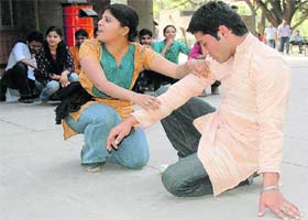 A street play Kali being staged at Stu-C in Panjab University as part of Soch-09