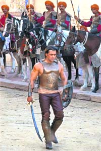 Actor Salman Khan walks during the shooting of movie Veer (Brave) inside the Meharangarh Fort in Jodhpur
