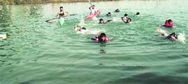 Youngsters train at the Gang Canal in Roorkee on Thursday. 