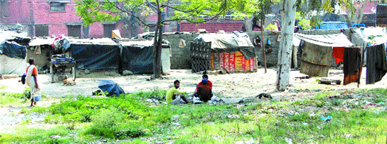 The illegal hutments which have come up at Gol Bagh in Amritsar.