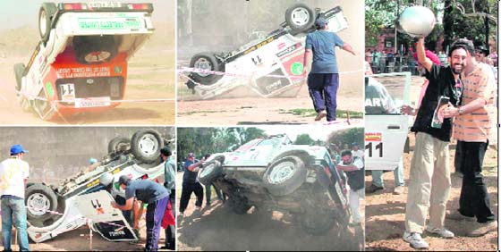 A Gypsy (Team 11) overturns during the SJOBA Thunderbolt Sub-Himalayan Rally at Sector 17 in Chandigarh on Friday and the driver comes out unhurt.