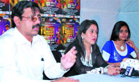 PTC Group president Rabindra Narayan addresses mediapersons in Jalandhar on Friday.