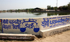 Violating the model code of conduct, activists of the ruling SAD (B) have defaced a public wall with election slogans in favour of their candidate Parmjeet Kaur Gulshan (Faridkot constituency) in Phul town near Bathinda.