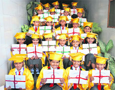 Tiny tots of BCM Arya Model Senior Secondary School during their graduation ceremony in Ludhiana on Monday.