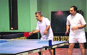 The players of Bhopal during the mixed doubles table tennis championship at Sector 23 in Chandigarh