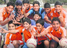 Boys of Guru Nanak Khalsa School, Sector 30, after wining the title during the Sub-Junior Handball Championship