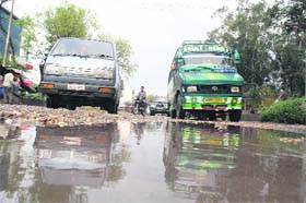 A portion of waterlogged national highway at Gangyal after rain in Jammu
