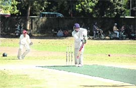 DDAs Rahul Dalal play a defensive shot against Uttarakhand Police in Dehradun on Thrusday. 