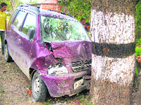 The badly damaged car involved in the accident.