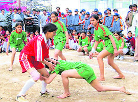 A district-level sports meet in progress at the chaura maidan in Shimla on Thursday.