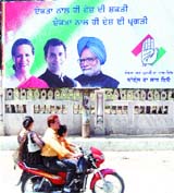 A huge hoarding of Congress leaders displayed near the walls of Ram Bagh in Amritsar.