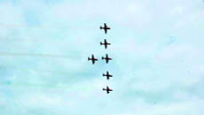 Kiran MK II aircraft of the Suryakiran team of the IAF during an aerobatic show in Sirsa on Friday.